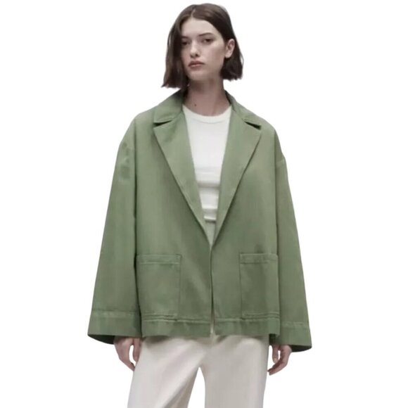 Zara Shacket Womens Size Medium Sage Green Denim Wide Arm Sleeve 100% Cotton - Picture 3 of 15